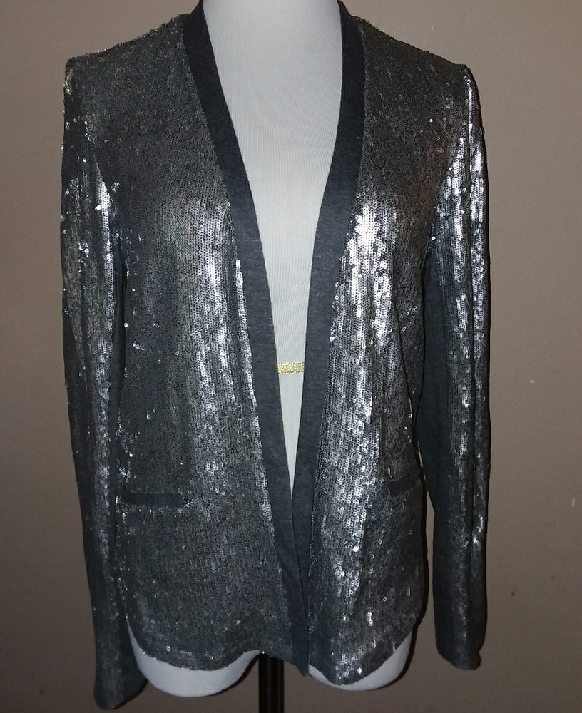 nell Gray Sequin Jacket Sweater Cardigan
